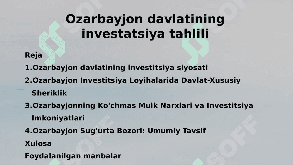 Ozarbayjon davlatining investatsiya tahlili 2
