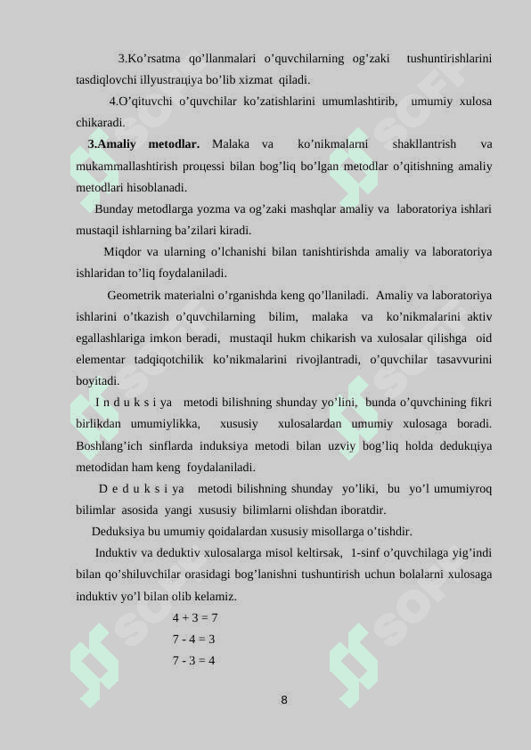 BOSHLANG‘ICH SINFDA MATEMATIKA O‘QITISH METODLARI 8