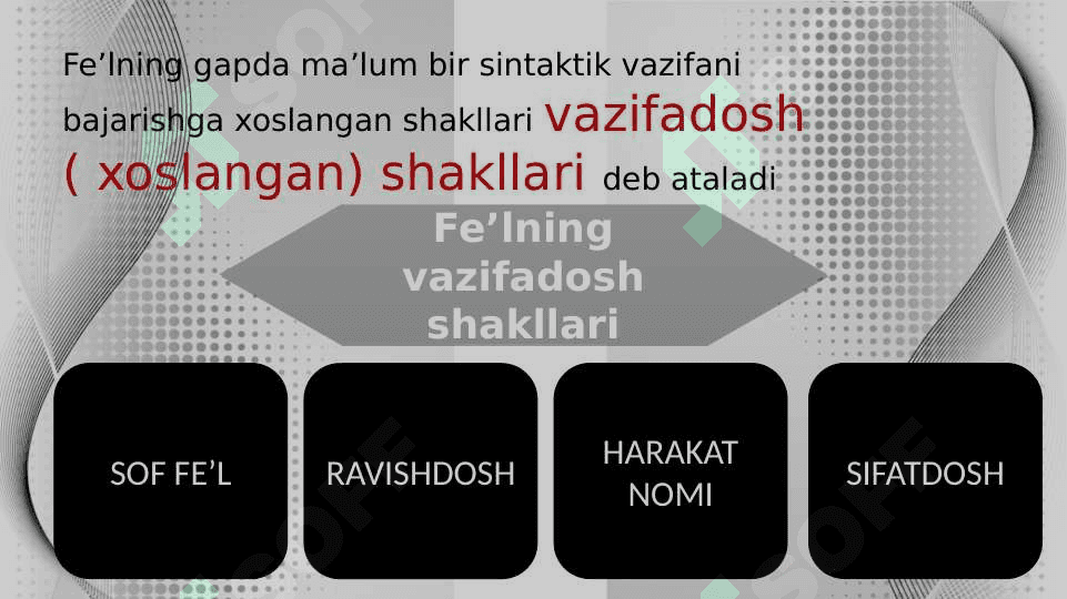 Fe'lning vazifadosh shakllari Sof fe'l ravishdosh 3