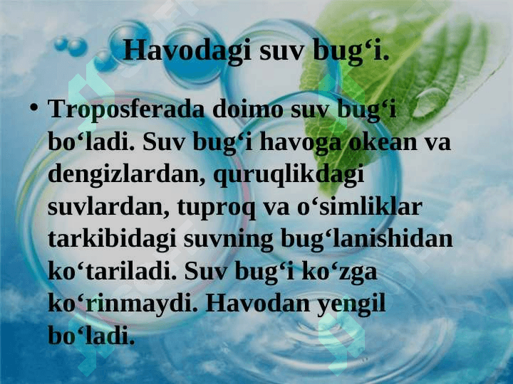 Havoning namligi va  yog‘inlar. 2