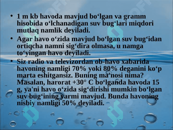 Havoning namligi va  yog‘inlar. 6
