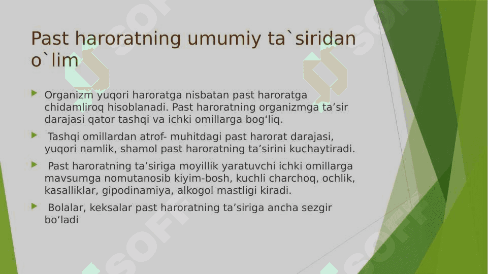Past haroratning umumiy ta`siridan o`lim 2