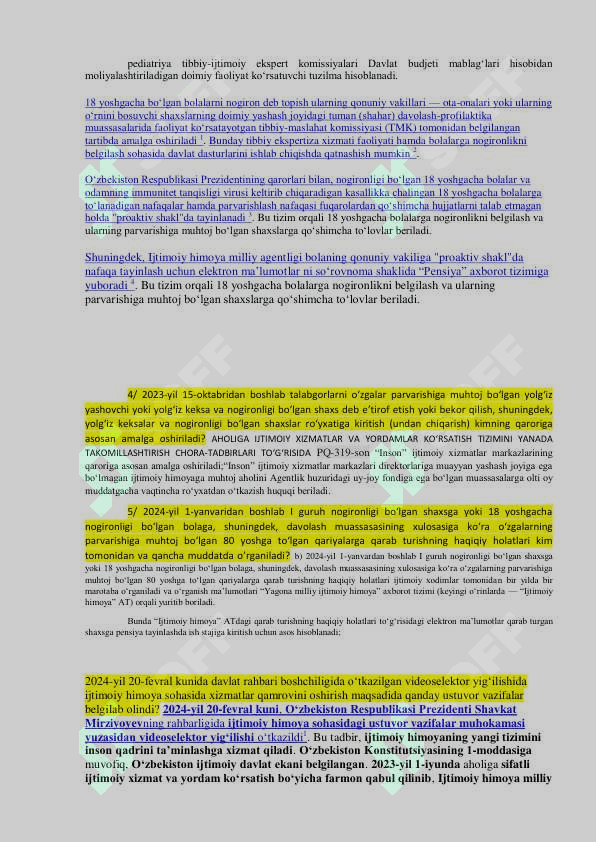 Tuman (shahar)lardagi “Inson” ijtimoiy xizmatlar markazlarida faoliyat yurituvchi xodimlarning bilimini baholash uchun namunaviy savollari 3