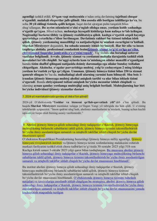 Tuman (shahar)lardagi “Inson” ijtimoiy xizmatlar markazlarida faoliyat yurituvchi xodimlarning bilimini baholash uchun namunaviy savollari 4