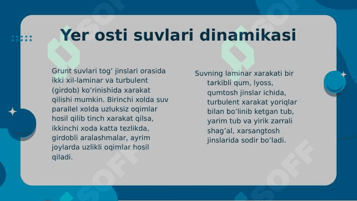 YER OSTI SUVLARI DINAMIKASI ASOSLARI 4