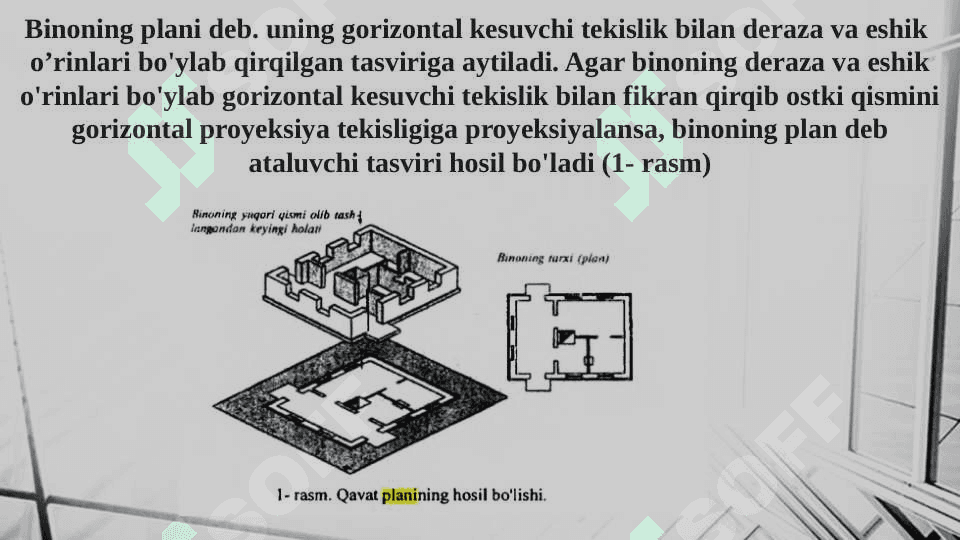 Binoning fasadi, plani va qirqimini eskizini chizish 4