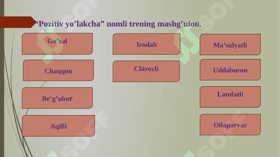 2023-2024 o’quv yilining 2-yarim yilligi uchun moʻljallangan ish rejasining “Ota-onalar va pedagoglar bilan ishlash” yo’nalishida yosh va yangi ishga qabul qilingan oʻqituvchilarga psixologik yordam koʻrsatish va ularni qoʻllab-quvvatlash amalga oshiriladigan ishlar. 2