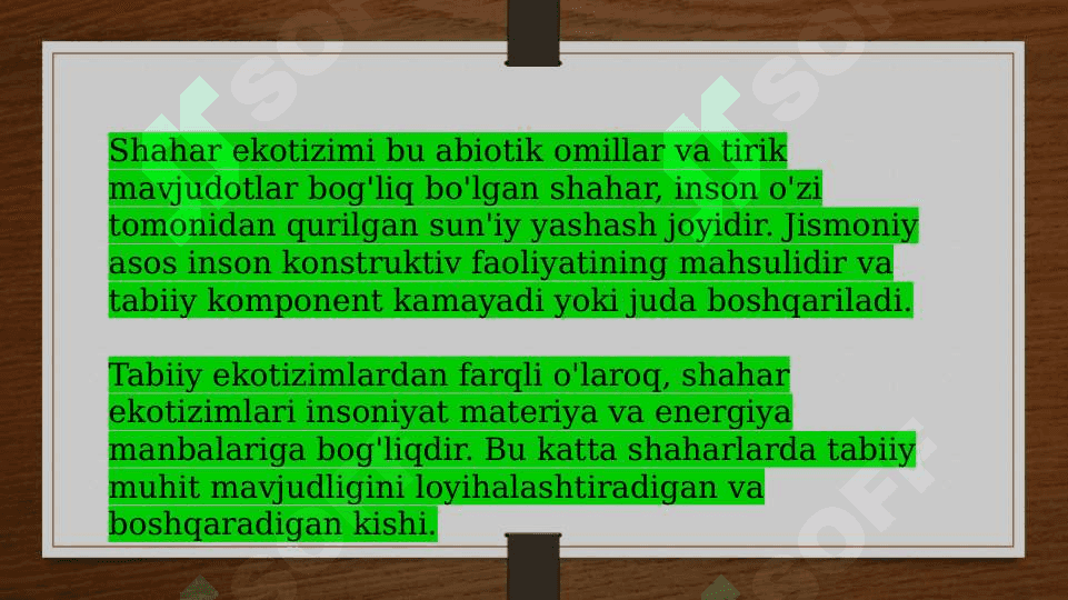 Antropogen ekotizimlar. Shahar (Urban ekotizimi) 3