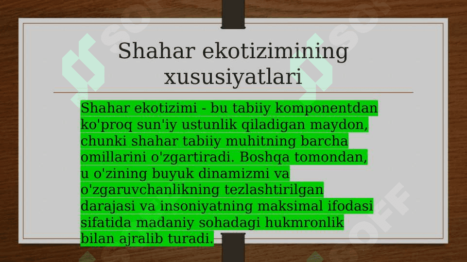 Antropogen ekotizimlar. Shahar (Urban ekotizimi) 4
