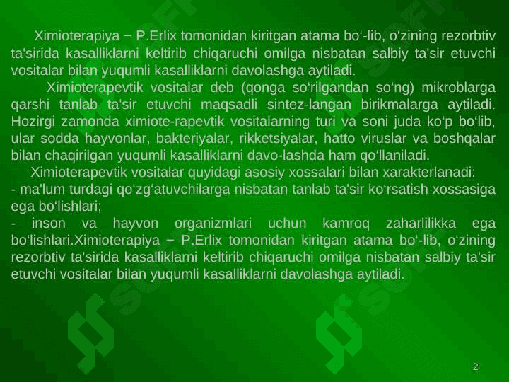 ANTIBAKTERIAL XIMIOTERAPEVTIK VOSITALAR ANTIBIOTIKLAR 2