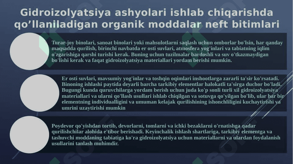 Gidroizolyatsiya ashyolari ishlab chiqarishda qo’llaniladigan organik moddalar 2