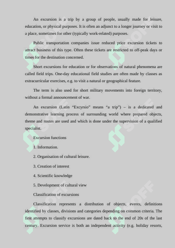 Functions  features  and  classification of  the  excursion 2