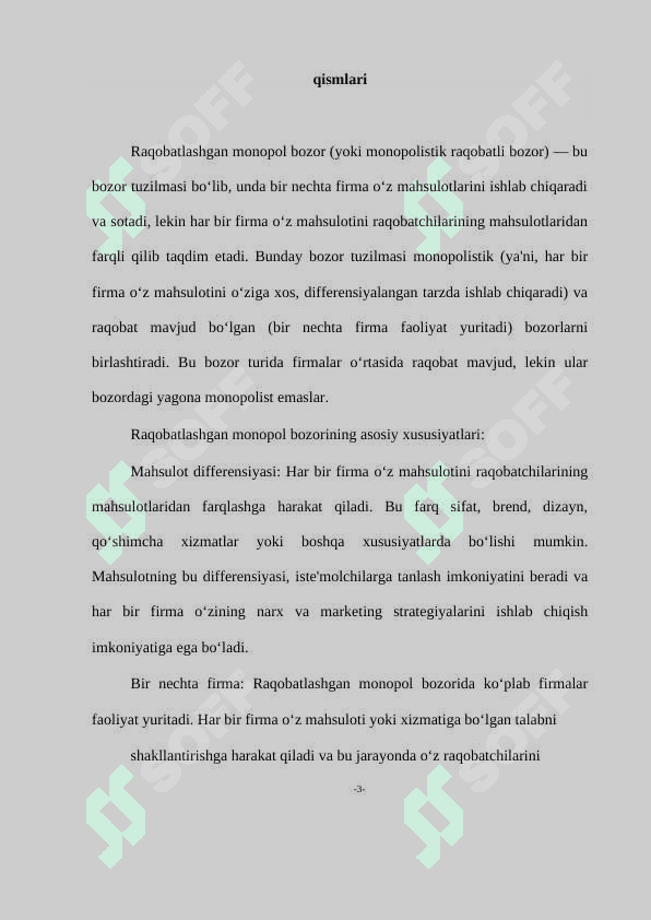Raqobatlashgan monopol bozorda tovar narxi va ishlab chiqarish hajmini aniqlash. 5