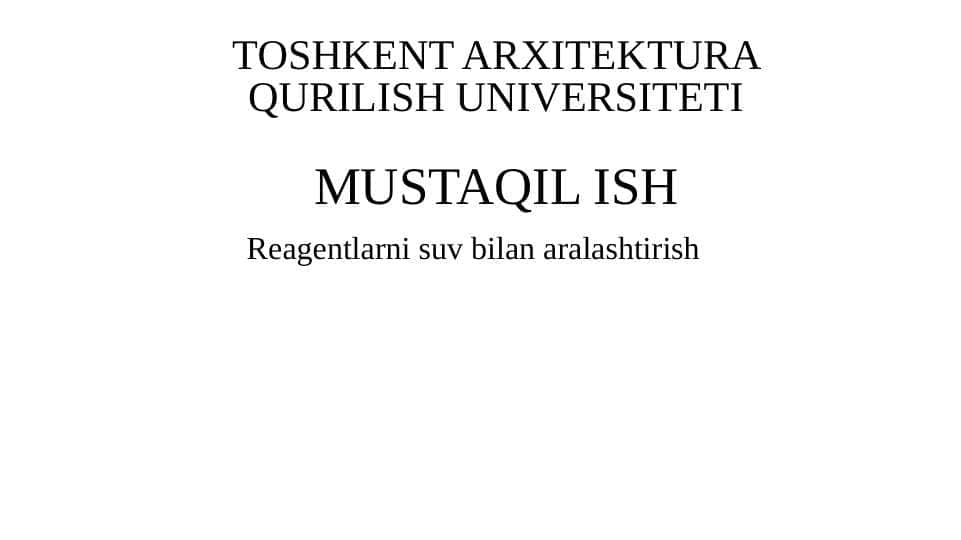 Reagentlarni suv bilan aralashtirish