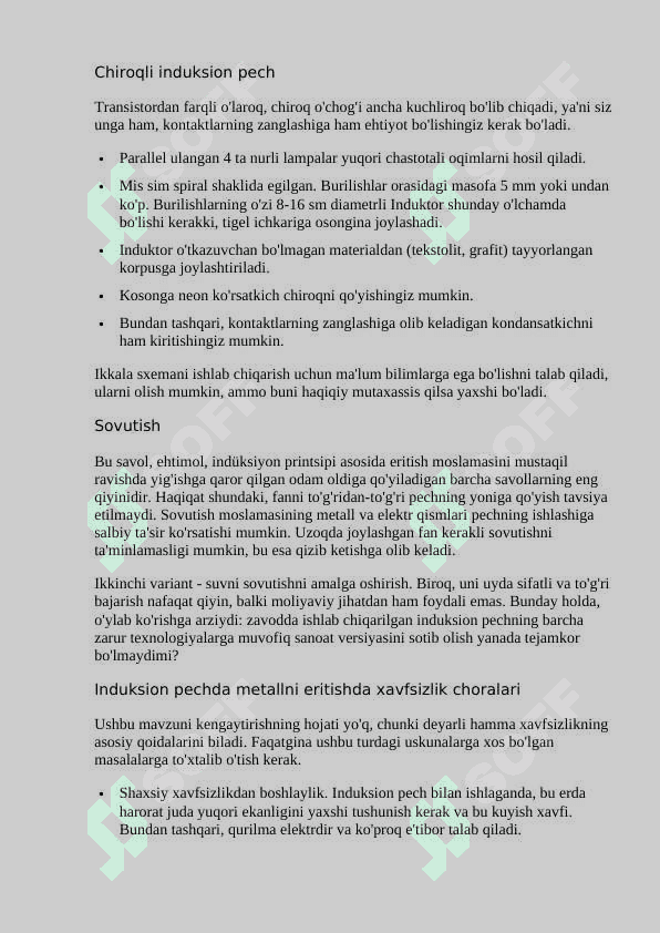 Qozon qurilmalari ishning samaradorligini va puxtaligini ta`mirlash. 6