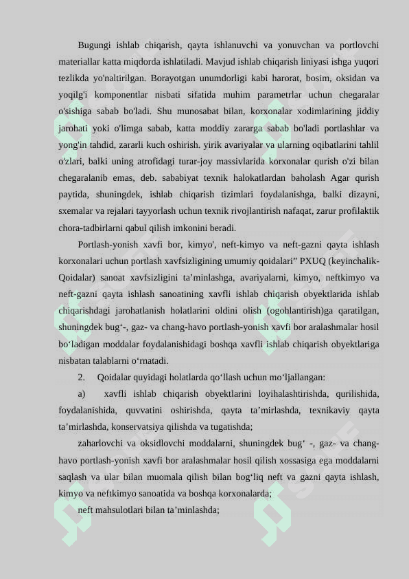 Portlash xavfi hosil bo’lgan miqdorni kamaytirish choralari 2