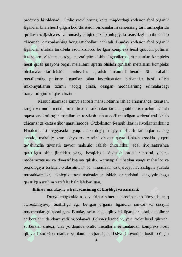 Ni (II) ning tarkibida azot, kislorod bo'lgan polimer ligandlar bilan koordinatsion birikmalari sintezi va tadqiqoti 4