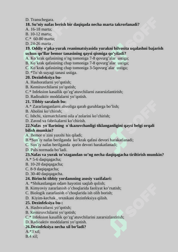 FAVQULOTDA HOLATLAR MEDISINASI FANIDAN TESTLAR JAVOBLARI BILAN 3
