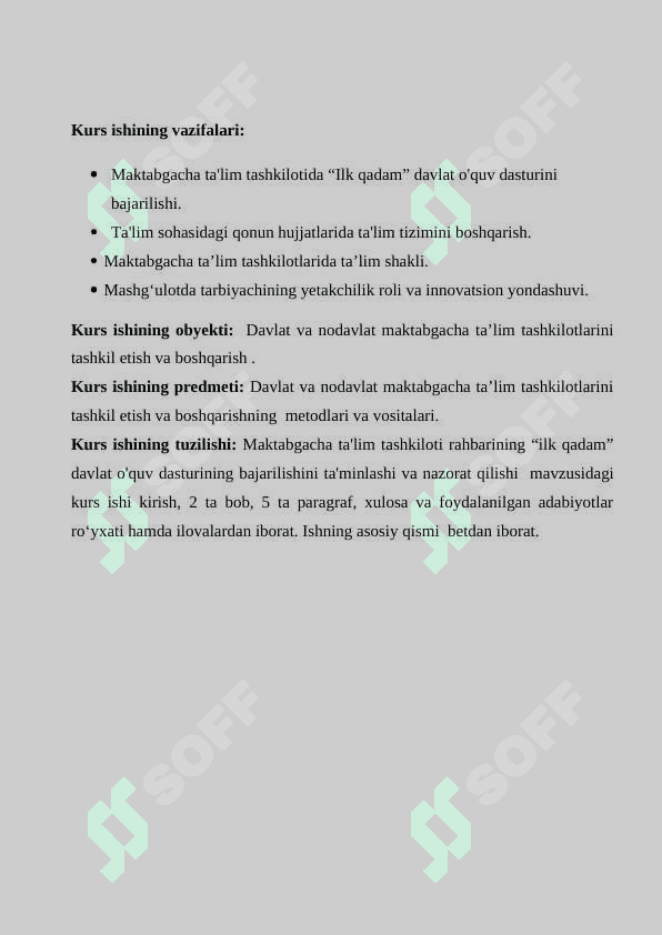 ILK QADAM”DAVLAT O’QUV DASTURI ASOSIDA MAKTABGACHA TA’LIM TASHKILOTLARIDA FAOLIYAT MARKAZLARIDA TA’LIM JARAYONLARINI TASHKILLASH 3