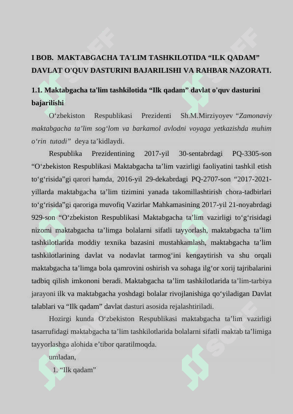 ILK QADAM”DAVLAT O’QUV DASTURI ASOSIDA MAKTABGACHA TA’LIM TASHKILOTLARIDA FAOLIYAT MARKAZLARIDA TA’LIM JARAYONLARINI TASHKILLASH 4