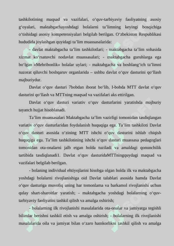 ILK QADAM”DAVLAT O’QUV DASTURI ASOSIDA MAKTABGACHA TA’LIM TASHKILOTLARIDA FAOLIYAT MARKAZLARIDA TA’LIM JARAYONLARINI TASHKILLASH 8