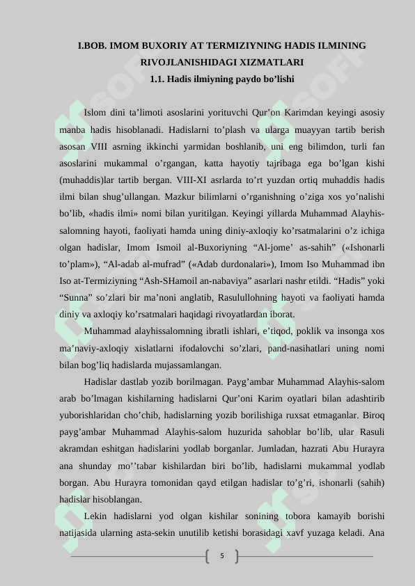 IMOM BUXORIY AT TERMIZIYNING HADIS ILMINING RIVOJLANISHIDAGI XIZMATLARI 5