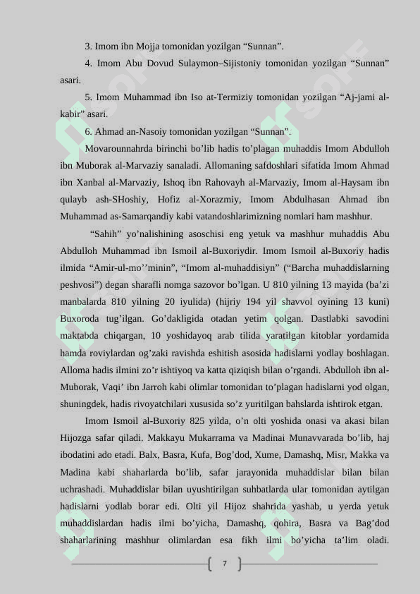 IMOM BUXORIY AT TERMIZIYNING HADIS ILMINING RIVOJLANISHIDAGI XIZMATLARI 7