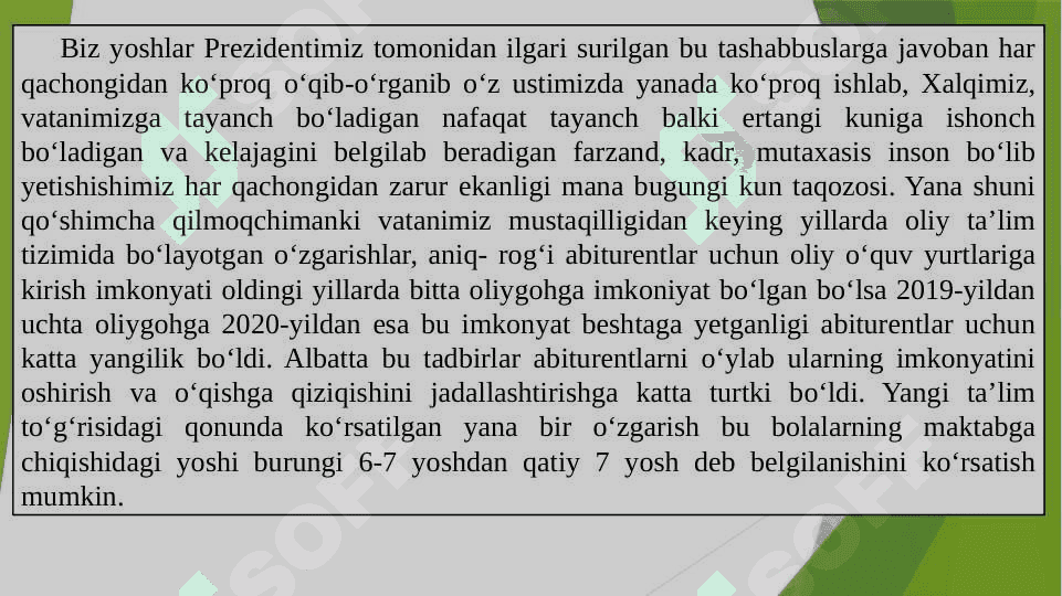 O‘zbekistonda oliy ta’lim sohasida olib borilgan islohotlar . 8