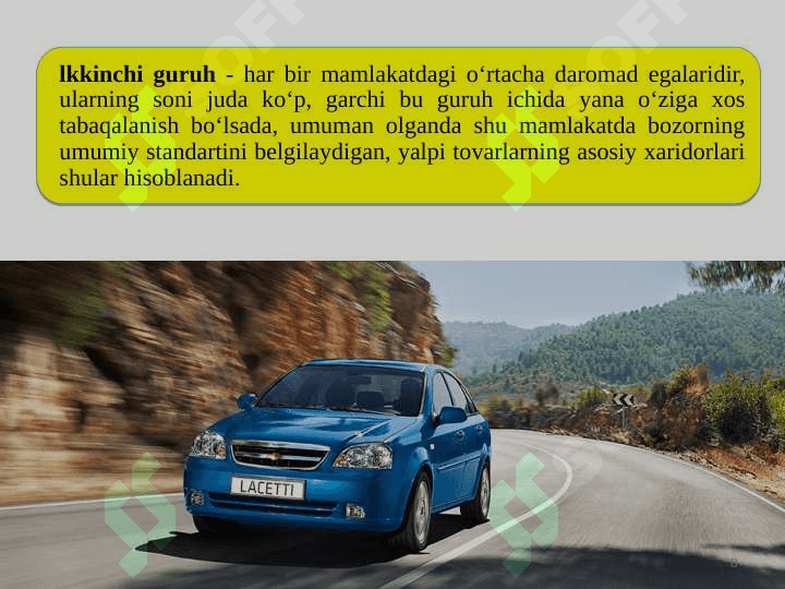 Bozor segmentatsiyasi va tovarni bozorda pozitsiyalashtirish 8