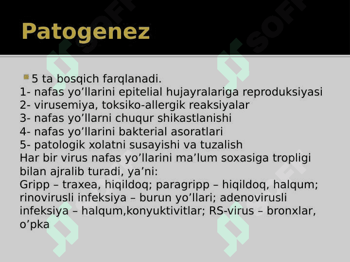O‘tkir respirator virusli infeksiya. OʻRVI 5