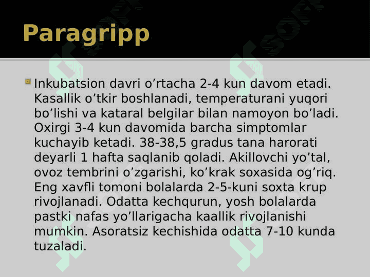 O‘tkir respirator virusli infeksiya. OʻRVI 8