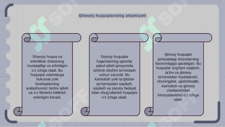 Shaxsiy huquq va erkinliklar. Siyosiy,iqtisodiy,ijtimoiy,madaniy huquqlar 5