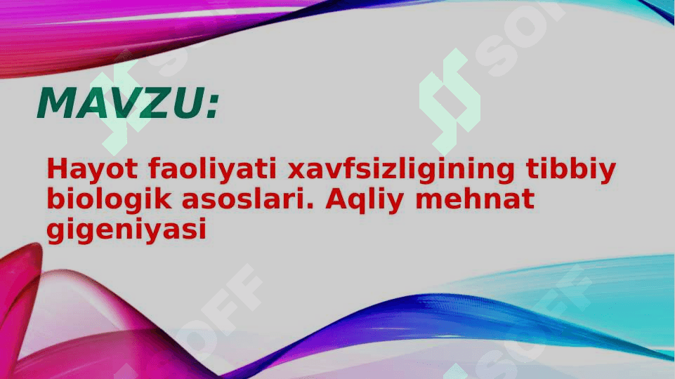 Hayot faoliyati xavfsizligining tibbiy biologik asoslari . Aqliy mehnat gigeniyasi 2