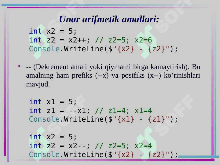 C# tilining amallari 6
