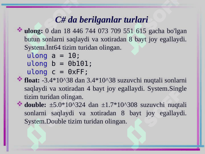 C# da berilganlar turlari 6