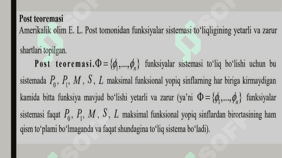 Funsional yopiq sinflar. Post teoremasi 8