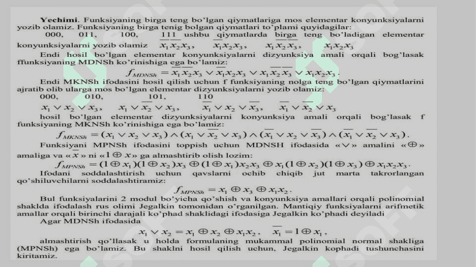 Elementar Bul funksiyalar. Formulalar 8