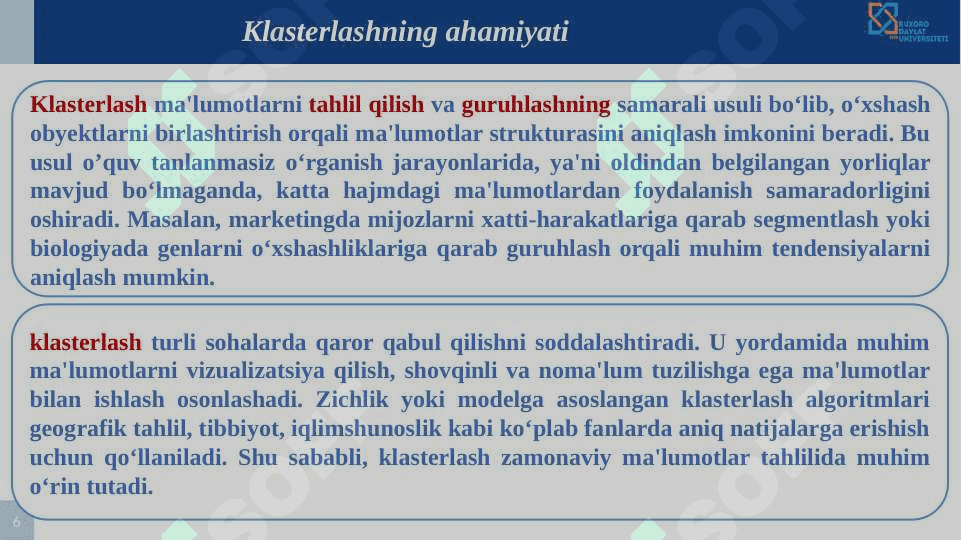 Ma'lumotlarni klasterlash va   K-means algoritmi 6