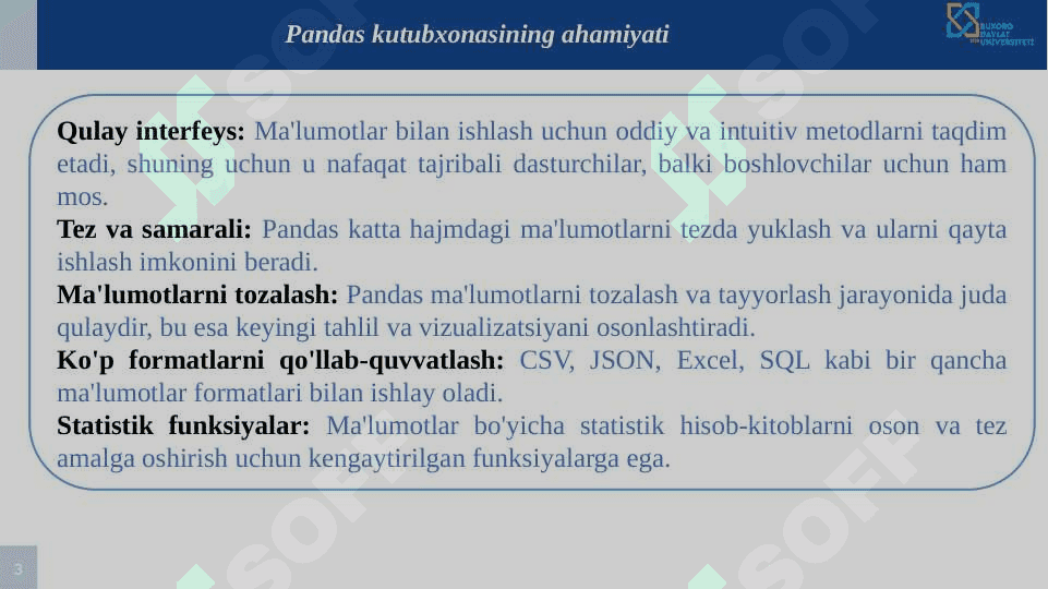 Ma’lumotlarni tayyorlash va tozalash: Pythonda Pandas kutubxonasi asosida ma’lumotlarga ishlov berish. 3