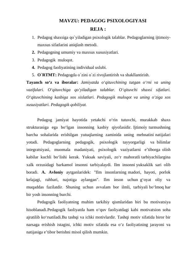 PEDAGOG PSIXOLOGIYASI