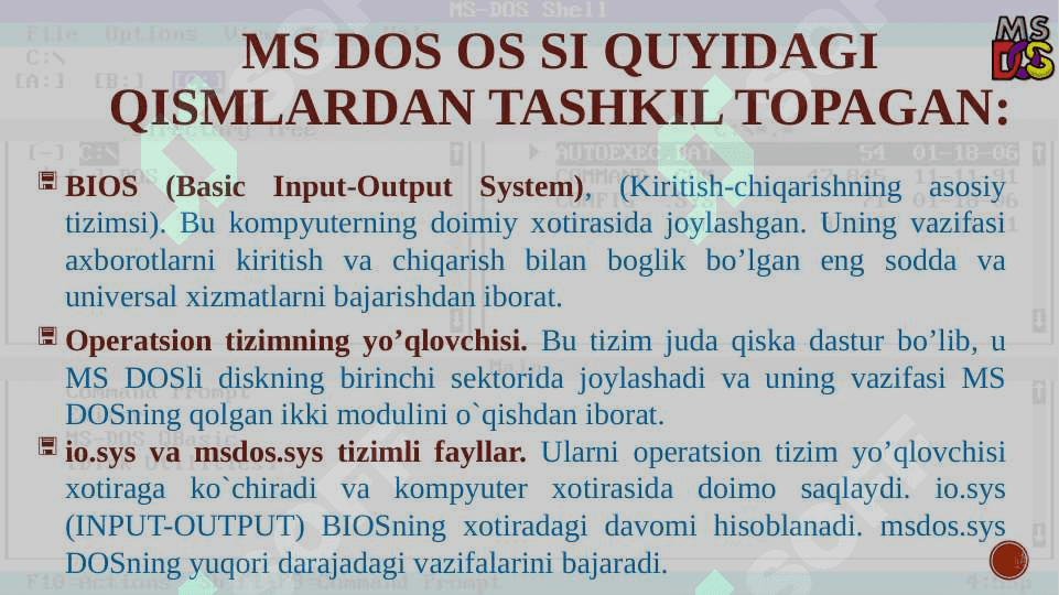 MS DOS operatsion tizimi, MS DOS asosiy buyruqlari. 4