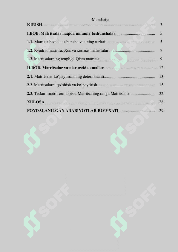Matritsalar va ular ustidagi amallarning xossalari 2
