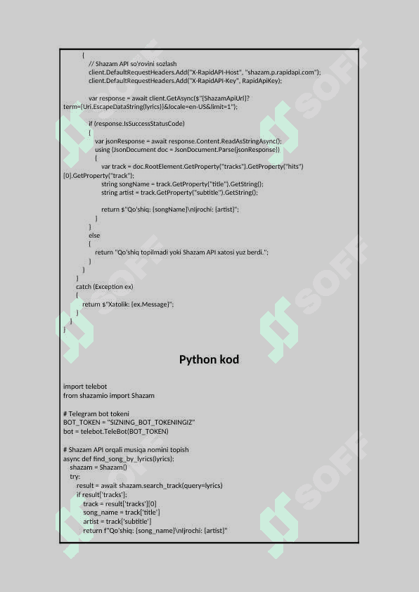C# da va Python da qo’shiq nomi orqali musiqa topuvchi Telegram bot uchun kod 2