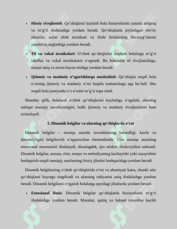 Bolalarni o‘zbek qo‘shiqlarini kuylashga o‘rgatish, dinamik belgilar. 4