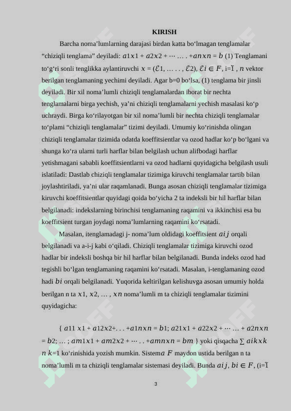 Chiziqli algebraik tenglamalar sistemalarini taqribiy yechish usullari. Yaqinlashish shartlari 3