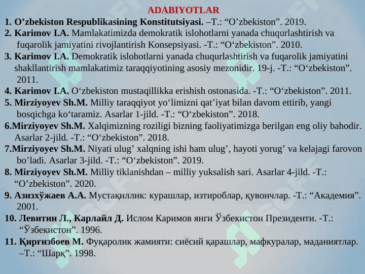 О‘ZBEKISTONDA HUQUQIY SIYOSIY ISLOHOTLARNING AMALGA OSHIRILISHI, DEMOKRATIK JAMIYATNI SHAKLLANTIRISH YО‘LIDAGI ISLOHOTLAR 2