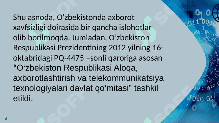 Axborot xavfsizligi sohasiga oid xalqaro va milliy me’yoriy-huquqiy baza 4