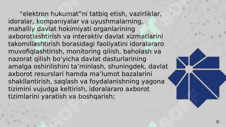 Axborot xavfsizligi sohasiga oid xalqaro va milliy me’yoriy-huquqiy baza 8