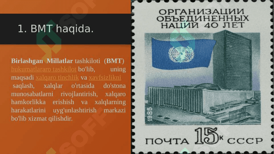 BMT ning qurоlsizlanish va хalqarо хavfsizlik uchun kurashi. 2