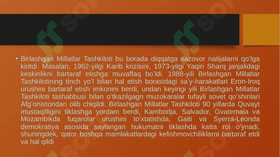 BMT ning qurоlsizlanish va хalqarо хavfsizlik uchun kurashi. 8